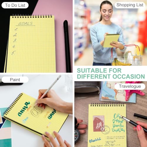 Engrowtic 6 Pack Graph Paper Spiral Notepad A5 Top Wirebound Notepad Grid Notebook Steno Pad Memo Notebook Grid Paper 140 Pages for Writing Sketching Drawing Office Supply(Black (internal Yellow)) - color: Black(internal Yellow)