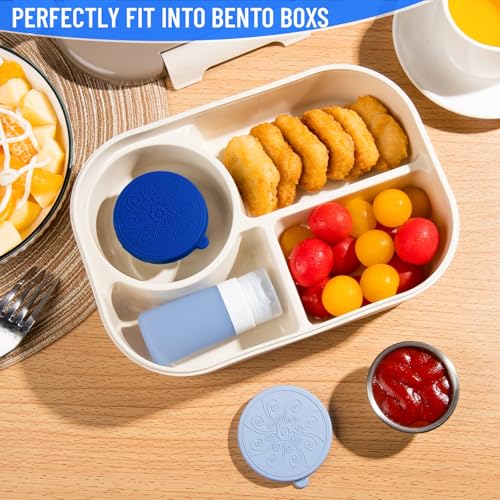 MICEBAY 8-Pack Salad Dressing Container To Go, 2-oz Silicone Small Condiment Squeeze Bottles and 1.6 oz Stainless Steel Sauce Containers Cups, Leakproof Condiment Containers with Lids for Lunch Box - color: Blue, size: 2-oz