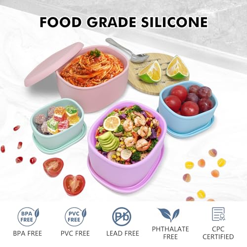 Anatole Silicone Food Storage Containers 4 Pcs Lunch Bento Box with Lids Leakproof Dishwasher Microwave Oven Freezer Safe BPA Free CPC Certified (30oz 20oz 10oz 6.7oz) - color: 4 Pack - Lilac Purple