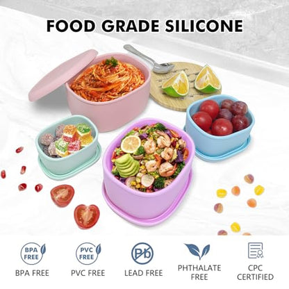 Anatole Silicone Food Storage Container Bento Box 4 Pcs (30oz 20oz 10oz 6.7oz) - color: 4 Pack - Mint Green