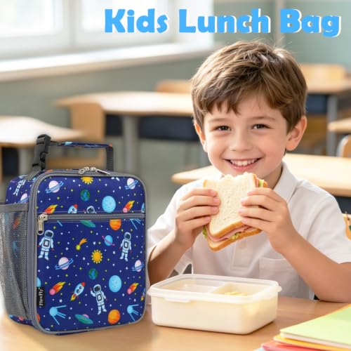 FlowFly Kids Lunch box Insulated Soft Bag Mini Cooler Back to School Thermal Meal Tote Kit for Girls, Boys, Astronaut - color: Astronaut