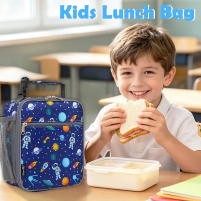 FlowFly Kids Lunch box Insulated Soft Bag Mini Cooler Back to School Thermal Meal Tote Kit for Girls, Boys, Astronaut - color: Astronaut