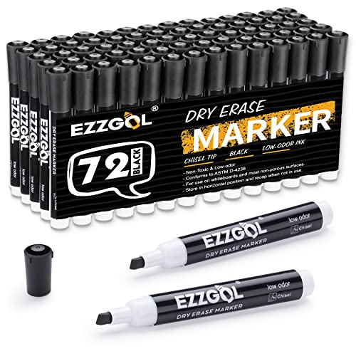 Ezzgol Dry Erase Markers Bulk, 72 Pack Black Low Odor Whiteboard Markers - color: Black