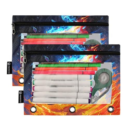 Wamika Basketball Player Black Binder Pouches 3 Ring for Boys Girls School Office College Supplies Sports Theme Pencil Pouches Case Bag with Clear Window and Zipper 2 pack - color: Basketball