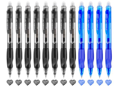 12 Pack Clicker Erasable Gel Pens, Fine Point (0.5mm), 8 Black 4 Blue Ink with Eraser, Make Mistakes Disappear, Soft Grip for Students, Writing, Note Taking, School & Office Supplies - color: 8 Black 4 Blue