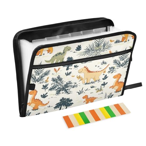 Forest Dinosaur Cute File Folders, Plastic Folders with 13 Pockets,Expandable File Folder for Documents School Students Office, Aesthetic Folder with Labels A4 Letter Size - color: Multicolor 15
