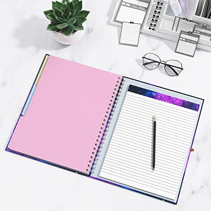 Rimilak Spiral Clipboard Folio with Refillable Lined Notepad, 14.5 x 9.8 In, Hardcover Cover with 5 Interior Pockets, Elastic Band and Pen Loop Series. Cute Stylish Clipfolio, Galaxy - color: Galaxy