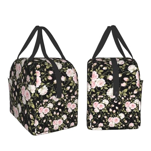 Nerxy Pink Flower Insulated Lunch Box Abstract Floral Cooler Lunch Bag Geometric Flowers Modern Tote Bags for Boys Teens Women Men Picnic Travel School - color: Pink Floral
