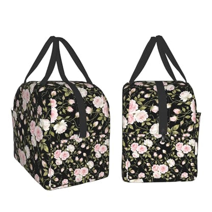 Nerxy Pink Flower Insulated Lunch Box Abstract Floral Cooler Lunch Bag Geometric Flowers Modern Tote Bags for Boys Teens Women Men Picnic Travel School - color: Pink Floral