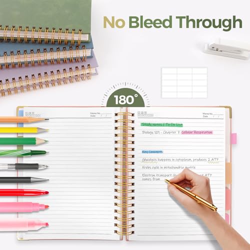 SKYDUE 5 Subject Notebook with Dividers and Tabs, 8" x 10" College Ruled Notebook for Work, 300 Pages Spiral Journal for Women, Green - color: Green