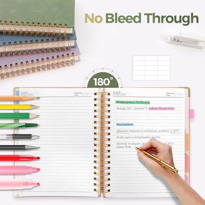 SKYDUE 5 Subject Notebook with Dividers and Tabs, 8" x 10" College Ruled Notebook for Work, 300 Pages Spiral Journal for Women, Green - color: Green