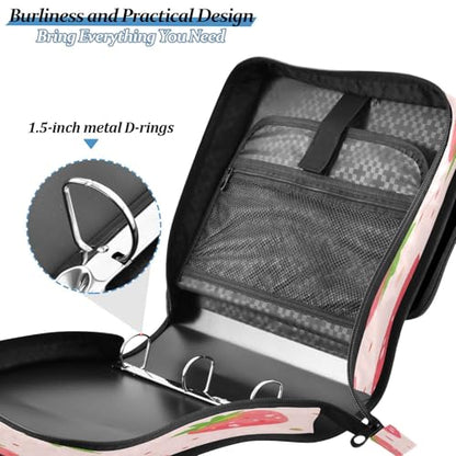 Cartoon Strawberry 3 Ring Binder,Capacity & Multi-Pockets Zipper Binder Bag Organizer with Shoulder Strap & Handle School Office Supplies