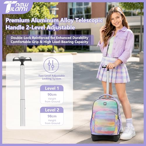 NEW TILAMI 18 inch Rolling Backpack for Kids – Waterproof, Stair-Climbing, Adjustable Handle, Variety of Colors & Patterns for School, Mood Map - color: Mood Map