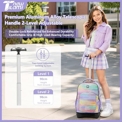 NEW TILAMI 18 inch Rolling Backpack for Kids – Waterproof, Stair-Climbing, Adjustable Handle, Variety of Colors & Patterns for School, Mood Map - color: Mood Map