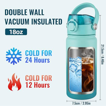 OLDLEY 18oz Insulated Water Bottle with 2-in-1 Straw & Chug Lid, Leakproof Stainless Steel Bottle, Cup Holder Friendly Vacuum Water Bottle for Travel, and School,Teal Ombre - color: Teal Ombre