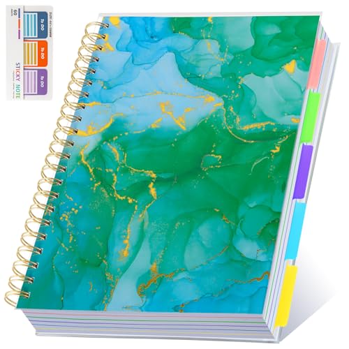 5 Subject Notebook for Work with Removable Dividers Tabs, Large 8.5" x 11 Spiral Lined Notebooks for School Note Taking & Organizer, A4 240 Pages College Ruled Journal for Women & Writing, Green - color: Green