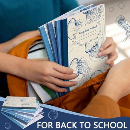 Harloon 6 Pack Composition Notebooks College Ruled Bulk Blue Ocean Composition Notebook 110 Page 7-1/2" x 9-3/4" Retro Aesthetic Journal Back to School Gift for Classroom Office First Day of School - style: Ocean