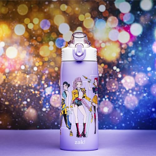 Zak Designs KPop Demon Hunters Sage Kids Water Bottle For School or Travel, 19oz Stainless Steel Water Bottle With Straw, Handle, and Leak-Proof, Pop-Up Spout Cover (Rumi, Mira, Zoey) - color: KPop Demon Hunters (Rumi, Mira, Zoey)