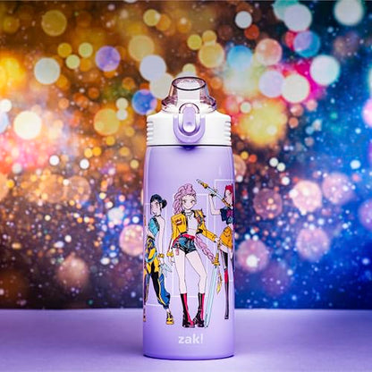 Zak Designs KPop Demon Hunters Sage 19oz Leak-Proof Straw Kids Water Bottle | BPA Free, Insulated Stainless Steel, Cupholder Friendly, Dishwasher Safe, Lid Lock, Handle, For School, Home, Travel - color: KPop Demon Hunters (Rumi, Mira, Zoey)