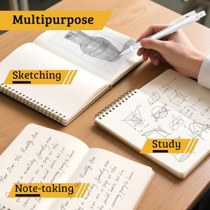 deli 0.5mm Mechanical Pencil Set, 3 PCS White Mechanical Pencils with 300PCS HB Leads & 3 Erasers, Aesthetic School Supplies for Art, Drafting, Writing, Students