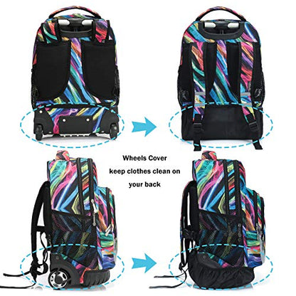 Tilami Rolling Backpack 19 inch Wheeled LAPTOP Boys Girls Travel School Student Trip, colours - color: Colours Multicolor