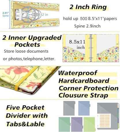 3 Ring Binder 2 Inch, Three Ring Binders Organizer with Clipboard, 5-Tabs Pockets Dividers, Plastic Folder, 18 Divider Stikers, KLLVE Cute Binder with Pen Loop (Garden Party, Letter Size) - color: Garden Party, size: 2in（Letter Size）