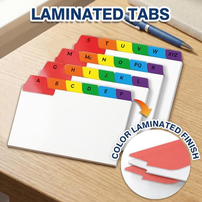 Chell 3"x5" Index Card Dividers, A-Z Tabbed, with Blank Stickers, 1 Set | Bright Colors, Heavyweight, Made of 110 lb. Cover Weight Paper, Alphabetical, Blank Stickers - size: 3"x5"