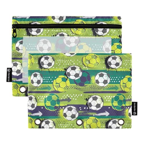Soccer Ball Dense Print Pencil Pouch for 3 Ring Binder 2 Pcs Binder Pouches with Zipper Pocket Pencil Case Bag with Clear Window for Home Office School Supplies - color: Multi-soccer Ball Dense
