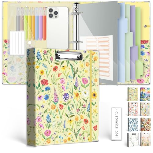 3 Ring Binder 1 Inch, Three Ring Binders Organizer with Clipboard, 5-Tabs Pockets Dividers, Plastic Folder, 18 Divider Stikers, KLLVE Cute Binder with Pen Loop (Garden Party, Letter Size) - color: Garden Party, size: 1in（Letter Size）
