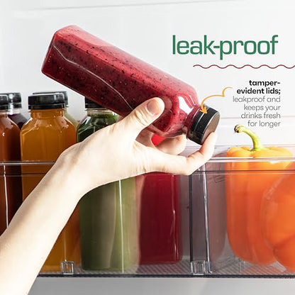 DECADORN 16 oz Juice Bottles with Caps, 20 Pack, Made in USA | BPA-Free Plastic Bottles, Tamper-Evident Lids, Leak-Resistant, Shatterproof, Disposable & Recyclable, for Juicing & Fridge - size: 16 oz 20 Pack