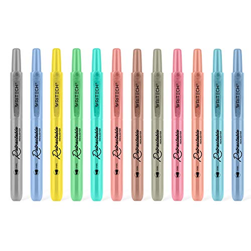 WRITECH Dual Tip Highlighter Markers Fine & Chisel Tip Multicolor 12ct Retractable Highlighters Mild+Vintage 12ct