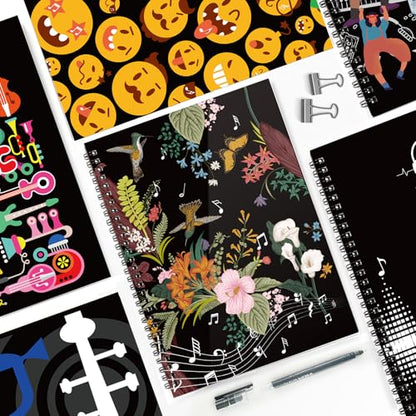 MAXCURY Blank Sheet Music Composition Manuscript Staff Paper Art Music Notebook Black 100 Pages 26x19cm (Flora) - color: Flora