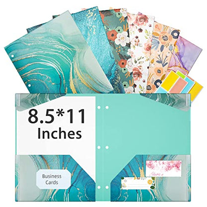Ospelelf Folders with Pockets, Waterproof Plastic Folder with Two Fixed Corner Tabs and 2 Pockets Includes Business Card Slot, Includes Sticker, Fits 3 Ring Binder Holds 11" x 8.5", 6-Pack - color: Marble and Flowers