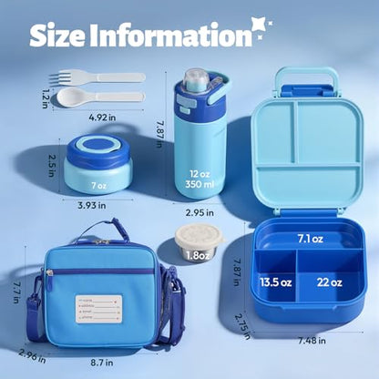 Itslife Bento Box for Kids Set, Insulated Food Container,Kids Lunch Box, 7 oz Thermos for Hot Food, 12 oz Thermos Water Bottle, Reusable Insulated Ice Bag & Fork Spoon Utensils Camping Travel Blue - color: Blue