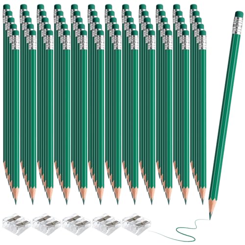 60 PCS Green Pencils Erasable Colored Pencils with Eraser Pre-Sharpened 2 HB for Checking, Grading, Tests & Office/School Supplies (Green) - color: green
