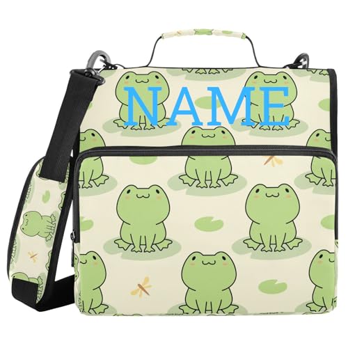 Personalized Cute Frog 3 D-Ring Binder Bag Multi-Pocket Zipper Organizer with Handle and Detachable Shoulder Strap Holds 500 Sheets for School Office Supplies - color: Dhb-002