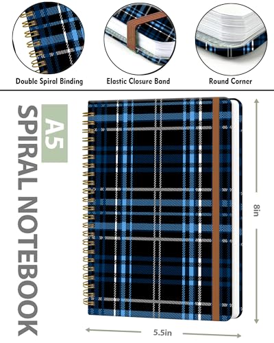 Spiral Journal Notebook for Women, Hardcover A5 College Ruled Notebook, 120 Pages, Thick Paper, Cute Lined Journal for School, Office & Work, 6 x 8.4 in(Black Check Plaid) - color: Black Check Plaid