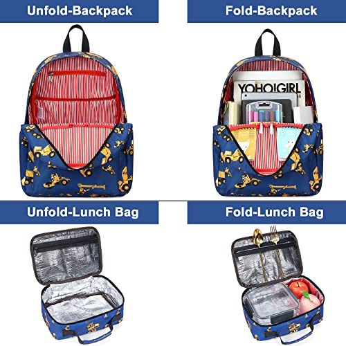 CAMTOP Backpack for Kids, Boys Preschool Backpack with Lunch Box Toddler Kindergarten School Bookbag Set (Engineering Vehicle) - color: Y0110-2 Engineering Vehicle-navy Blue