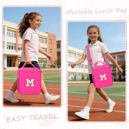 Lunch Box for Kids School Lunch Bag for Girls Teen Womens Work Travel Picnic Food Containers Cooler Carrier,Cute Large Insulated Lunch Tote Bags with Water Bottle Pocket Handheld Strap Pink M - color: 06-Pink M