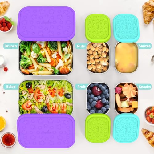 SOPHICO 8 & 24 oz Lunch Boxs for Kids, Food Containers with Silicone Lids | Lunch Box for Daycare and School, Leak Proof - color: 24oz+8oz*2(Purple)