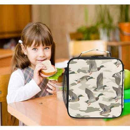 ALAZA Wild Duck Camouflage Lunch Box Insulated Lunch Bag Girls Lunch Cooler Bag Tote Freezable Shoulder Strap Lunchbox Thermal Meal Tote Kit for Girls School Picnic - color: B066