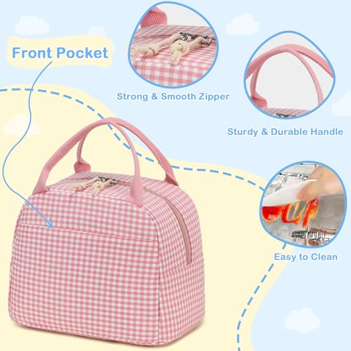 CAMTOP Lunch Box Kids Insulated Lunch Bag Large Reusable Leakproof Cooler Lunch Bags for Boys Girls School Travel Picnic (Pink and White Checkered) - color: Pink and White Checkered