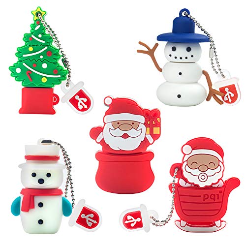 Christmas USB Flash Drive 16GB (5 Pack) New Year Gifts for Family and Friends, BorlterClamp Memory Stick of Santa Claus Christmas Tree Snowman Patterns Cute Thumb Drive - color: Christmas Pattern 16GB*5