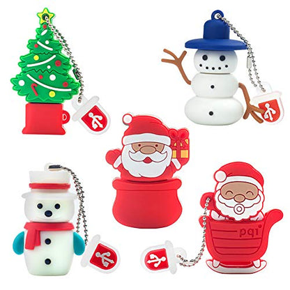 Christmas USB Flash Drive 16GB (5 Pack) New Year Gifts for Family and Friends, BorlterClamp Memory Stick of Santa Claus Christmas Tree Snowman Patterns Cute Thumb Drive - color: Christmas Pattern 16GB*5
