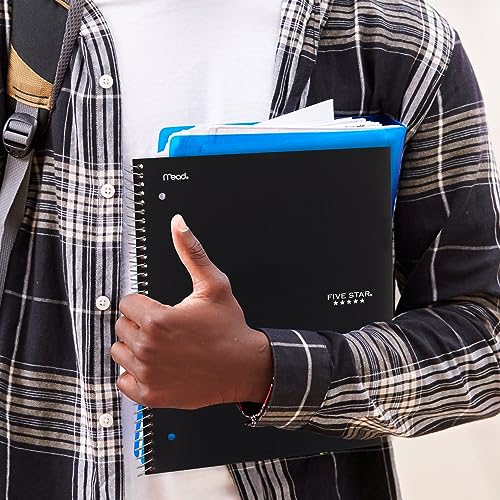 Five Star Spiral Notebook + Study App,5 Subject,College Ruled Paper,8-1/2" x 11",200 Sheets,Fights Ink Bleed,Water Resistant Cover,Black (72081),(Pack of 6) - color: Black, size: 1 Count (Pack of 6)