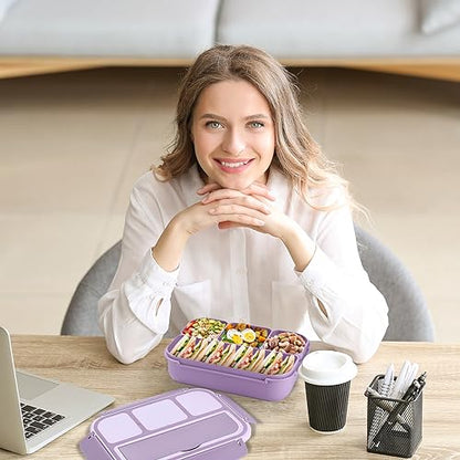 Bento Box Adult Lunch Box, Lunch Containers for Kids Girls Boys with 4 Compartments, Lunchable Food Container with Utensils, Sauce Jar, Muffin Liners, 40 Oz/5 Cup, Microwave Safe, Lavender - color: Lavender