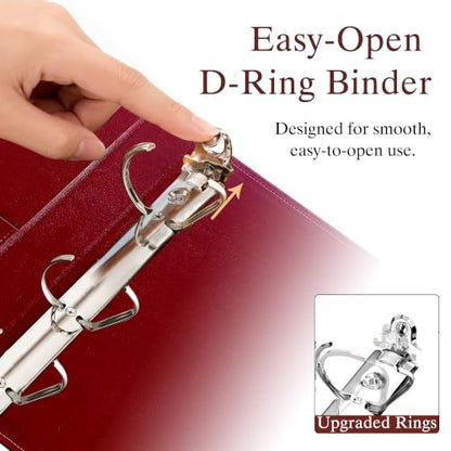 Oversized 1 Inch D-Ring 3 Ring Binder, Faux Leather, Red | Faux leather inside and out; fits 8.5 x 11 paper, sheet protectors, dividers, recipes, certificates, and files. - color: Red, size: 1 Inch