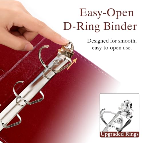 Large 2 Inch D-Ring 3 Ring Binder, Faux Leather, Red | Faux leather inside and out; large cover fits 8.5 x 11 paper, sheet protectors, dividers, certificates, and files. - color: Red, size: 2 Inch