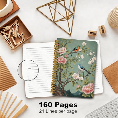 2 Pcs Bird Flower Spiral Notebook, Birds Gifts College Ruled Spiral Notebook, Flowers Themed Notebooks, 160 Ruled Pages Hardcover Journals for Writing Office, Bird Lover Gifts for Women Friend - color: Multicolour 0026