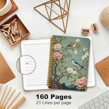 2 Pcs Bird Flower Spiral Notebook, Birds Gifts College Ruled Spiral Notebook, Flowers Themed Notebooks, 160 Ruled Pages Hardcover Journals for Writing Office, Bird Lover Gifts for Women Friend - color: Multicolour 0026